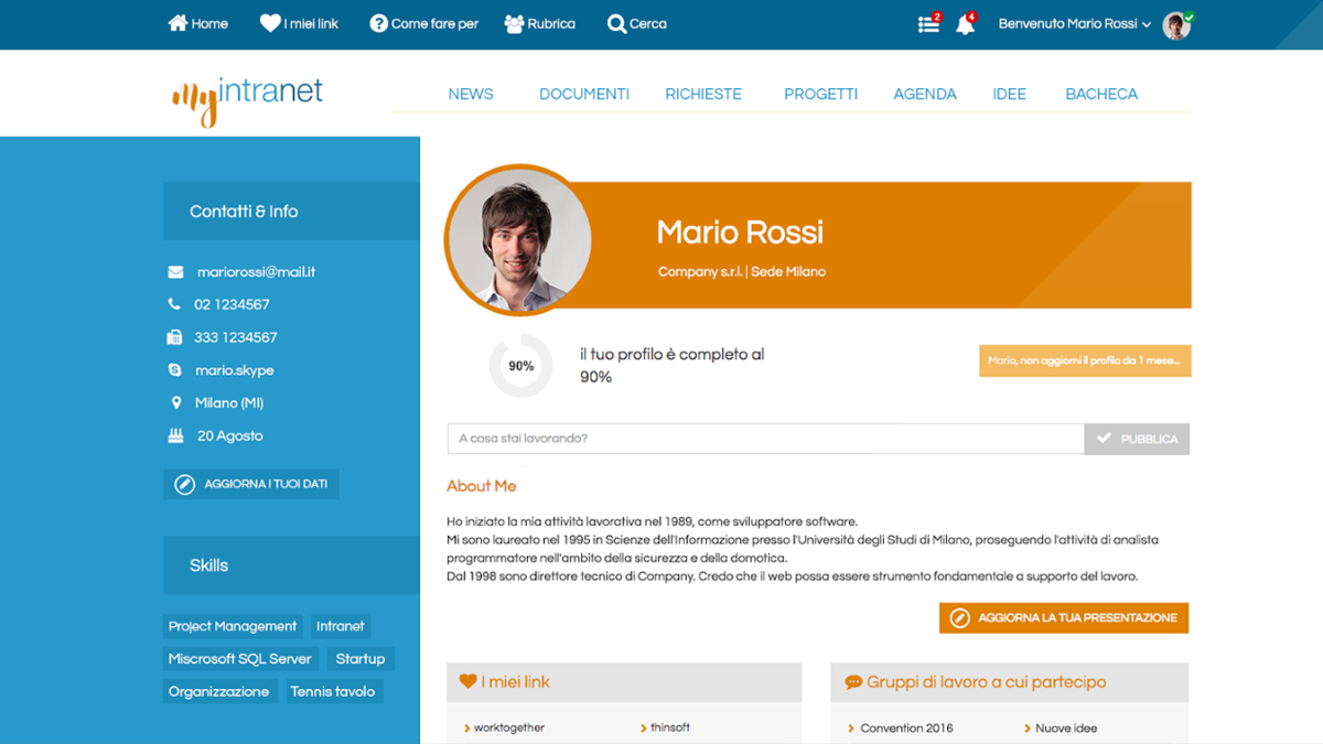 profilo utente personalizzabile intranet Worktogether